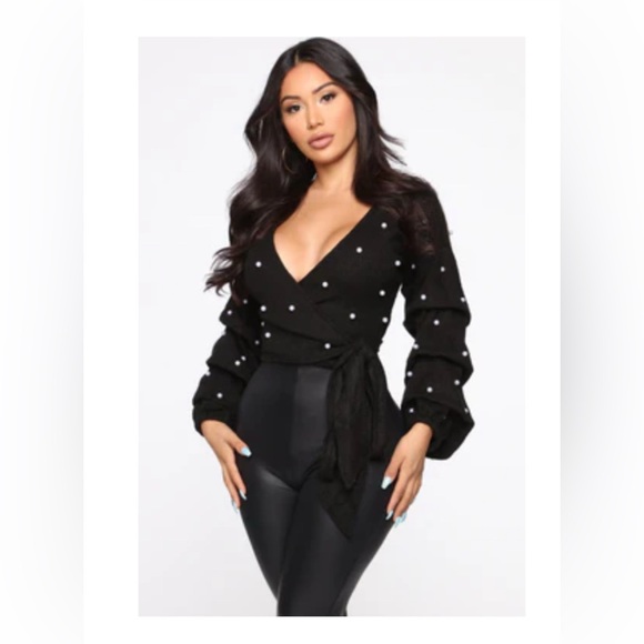 Wrap Pearl beaded sweater - Picture 1 of 3